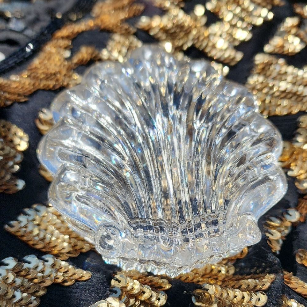 Vintage Glass Lidded Seashell Trinket Box